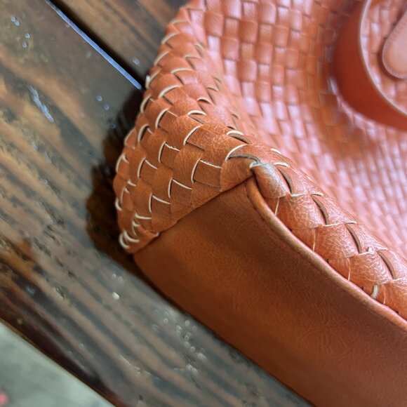 Charming Charlie Orange Weave Vegan Leather Large Tote, Handbag, Purse - Picture 14 of 16